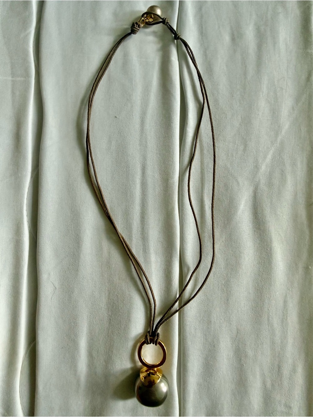 Catherine Canino Designer: Women's Brown Cord Gray Freshwater pearl Necklace